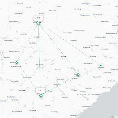 Mapa lotu bezpośredniego Cincinnati – Atlanta