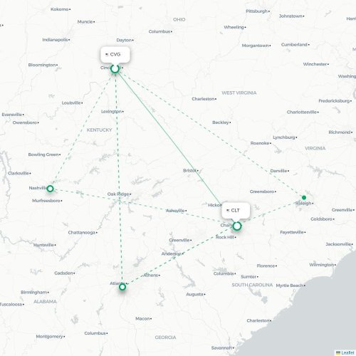 Mapa lotu bezpośredniego Cincinnati – Charlotte