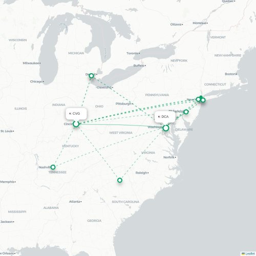 Cincinnati - Washington D.C. kaart van rechtstreekse vlucht