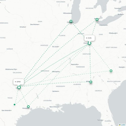 Cincinnati - Dallas kaart van rechtstreekse vlucht