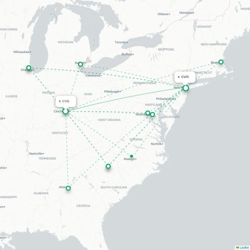 Mapa lotu bezpośredniego Cincinnati – Newark