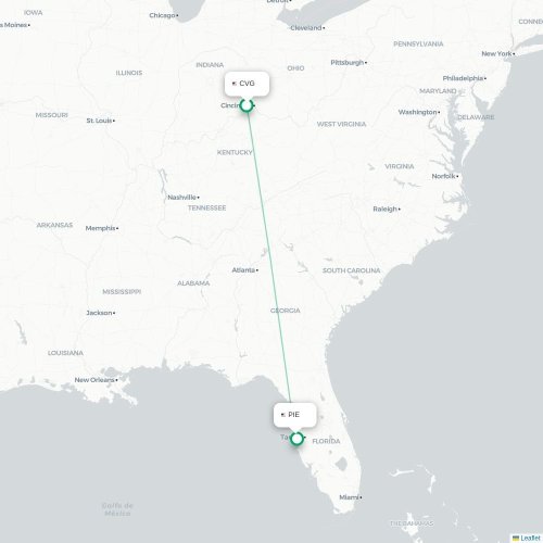 Mapa de vuelo directo Cincinnati - Tampa