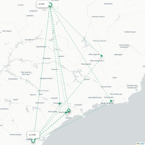 Curitiba - Brasilia karta över direktflyg