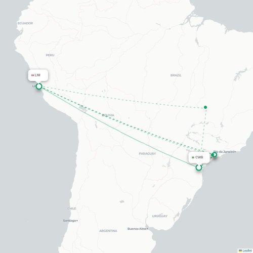 Mapa lotu bezpośredniego Kurytyba – Lima