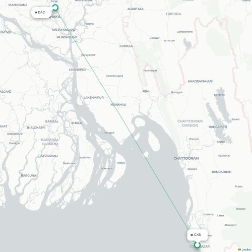 Cox's Bazar - Dhaka karta över direktflyg