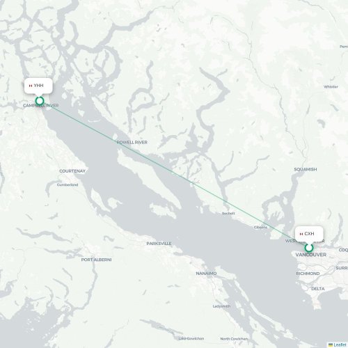 Mapa de vuelo directo Vancouver - Campbell River