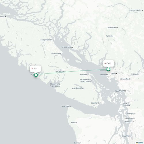 Mapa de vuelo directo Vancouver - Tofino