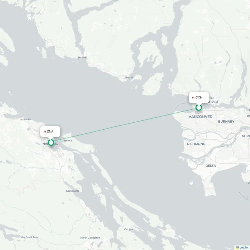 Mapa de vuelo directo Vancouver - Nanaimo