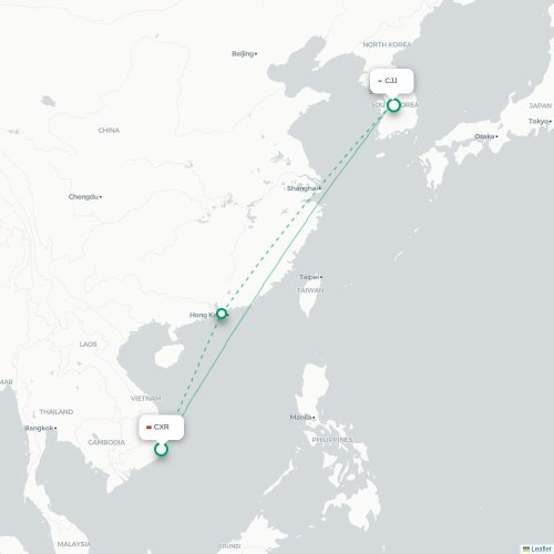 Mapa lotu bezpośredniego Nha Trang – Ch'ungju