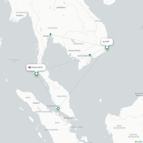 Nha Trang – Phuket suoran lennon kartta