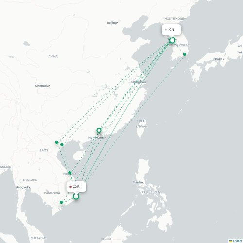Mapa lotu bezpośredniego Nha Trang – Inczhon
