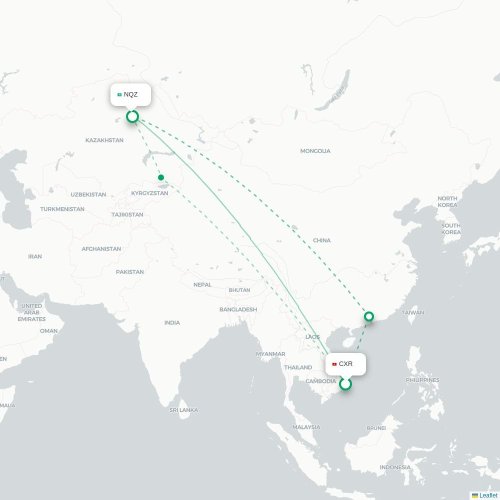 Mapa lotu bezpośredniego Nha Trang – Astana