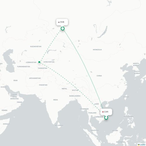 Mapa lotu bezpośredniego Nha Trang – Nowosybirsk