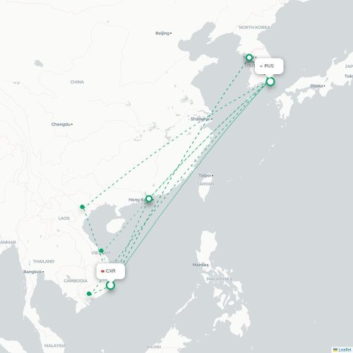 Mapa lotu bezpośredniego Nha Trang – Pusan