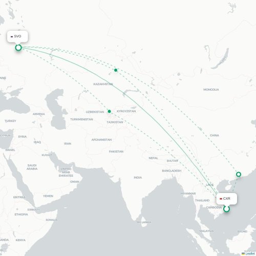 Mapa lotu bezpośredniego Nha Trang – Moskwa