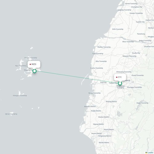 Mapa lotu bezpośredniego Chiayi – Magong