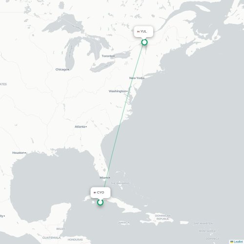 Mapa de vuelo directo Cayo Largo del Sur - Montreal