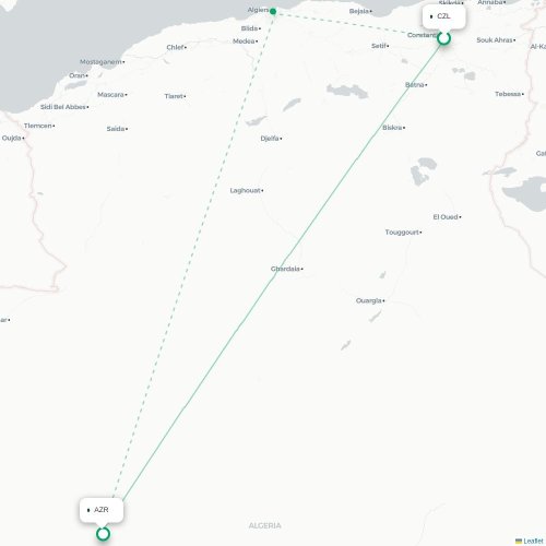 Constantine - Adrar kaart van rechtstreekse vlucht
