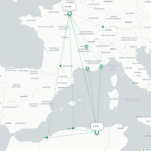 Mapa de vuelo directo Constantine - París