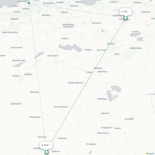 Constantine - Ghardaïa kaart van rechtstreekse vlucht