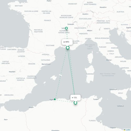 Mapa de vuelo directo Constantine - Marsella