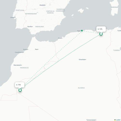 Mapa lotu bezpośredniego Constantine – Tinduf