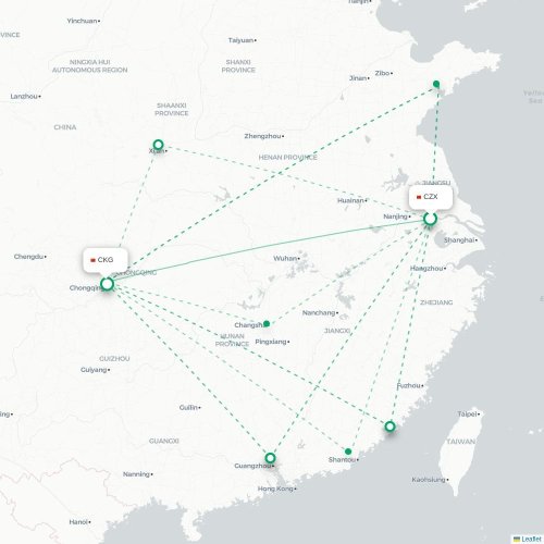 Mapa lotu bezpośredniego Changzhou – Chongqing