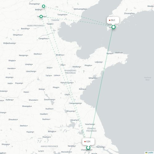 Mapa lotu bezpośredniego Changzhou – Dalian