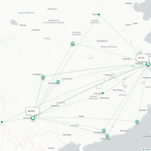 Mapa lotu bezpośredniego Changzhou – Kunming