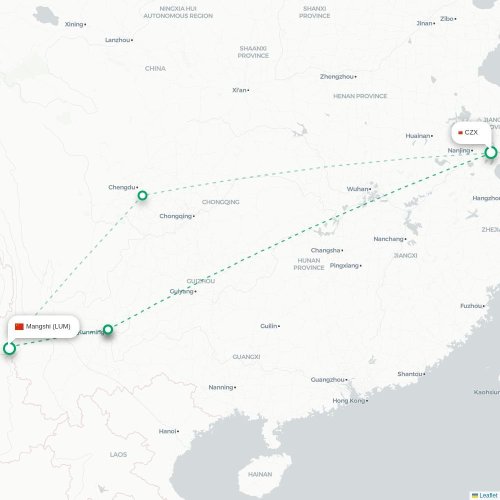 Mapa lotu bezpośredniego Changzhou – Dehong