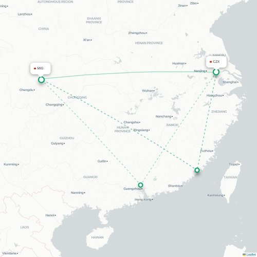 Mapa lotu bezpośredniego Changzhou – Mianyang