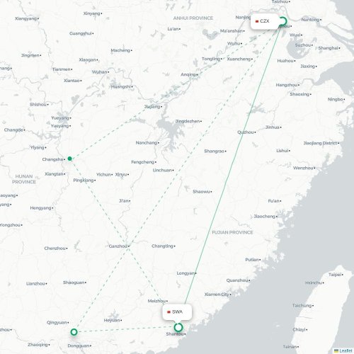 Mapa lotu bezpośredniego Changzhou – Jieyang