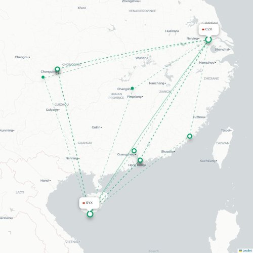 Mapa lotu bezpośredniego Changzhou – Sanya