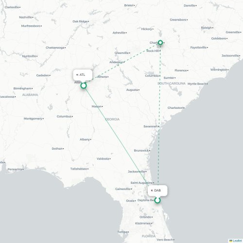 Mapa de vuelo directo Daytona Beach - Atlanta
