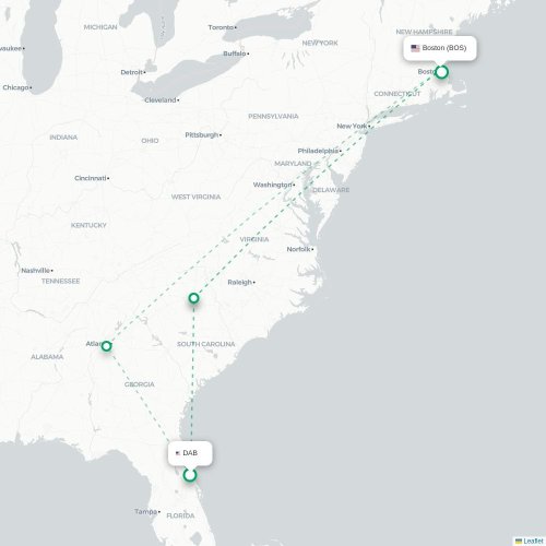 Mapa lotu bezpośredniego Daytona Beach – Boston