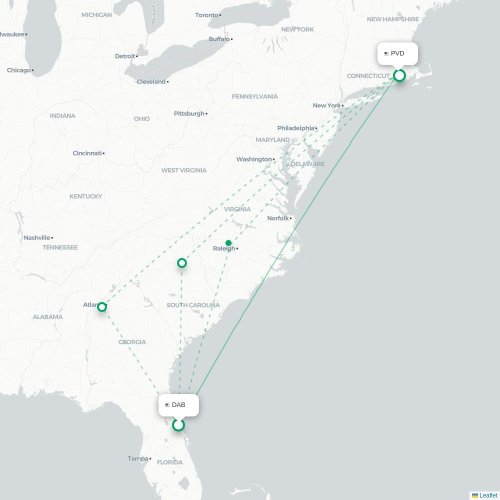 Mapa lotu bezpośredniego Daytona Beach – Providence