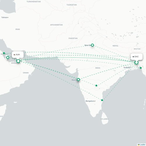 Dhaka - Abu Dhabi kaart van rechtstreekse vlucht