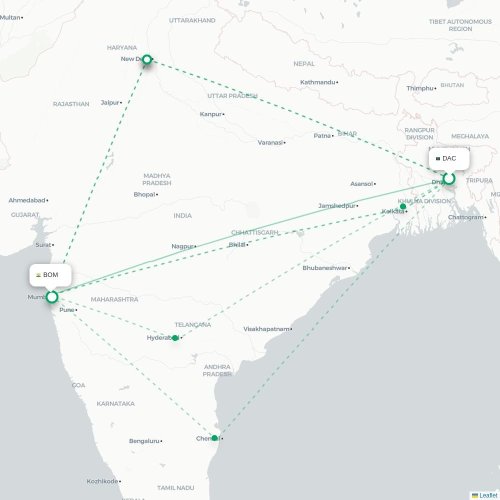 Dhaka - Mumbai karta över direktflyg