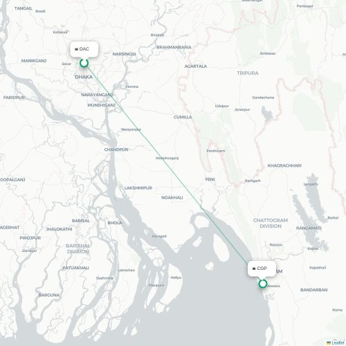 Dhaka - Chittagong karta över direktflyg