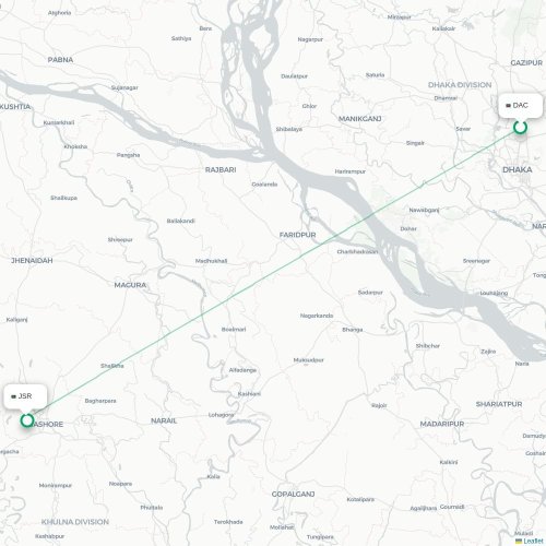 Dhaka - Jessore karta över direktflyg