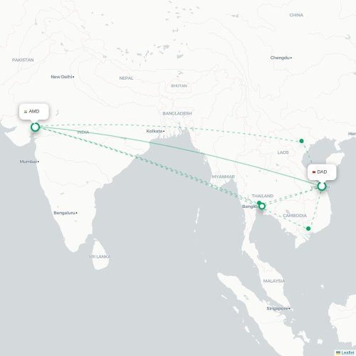 Mapa lotu bezpośredniego Da Nang – Ahmadabad