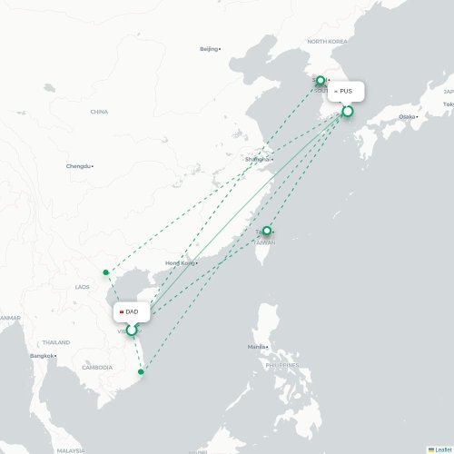 Mapa lotu bezpośredniego Da Nang – Pusan