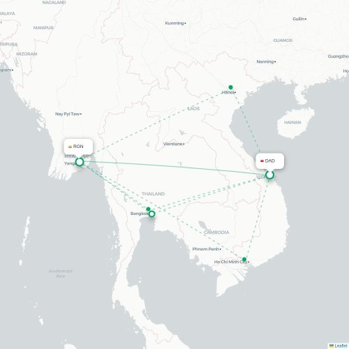Mapa lotu bezpośredniego Da Nang – Rangun