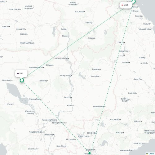 Mapa lotu bezpośredniego Da Nang – Siem Reap