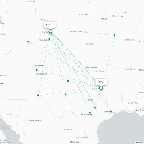 Mapa lotu bezpośredniego Dallas – Denver