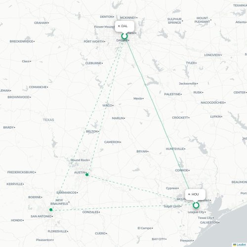 Mapa lotu bezpośredniego Dallas – Houston