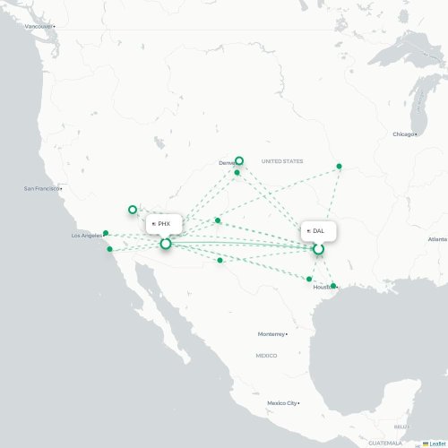 Mapa lotu bezpośredniego Dallas – Phoenix