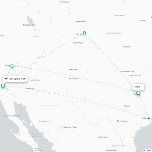 Mapa de vuelo directo Dallas - Palm Springs