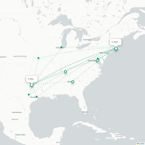 Mapa lotu bezpośredniego Dallas – Providence