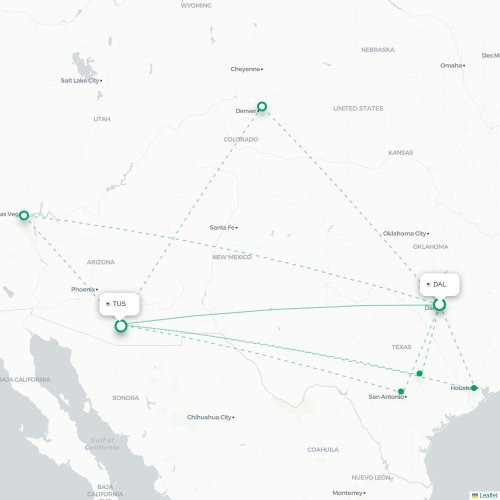 Mapa lotu bezpośredniego Dallas – Tucson